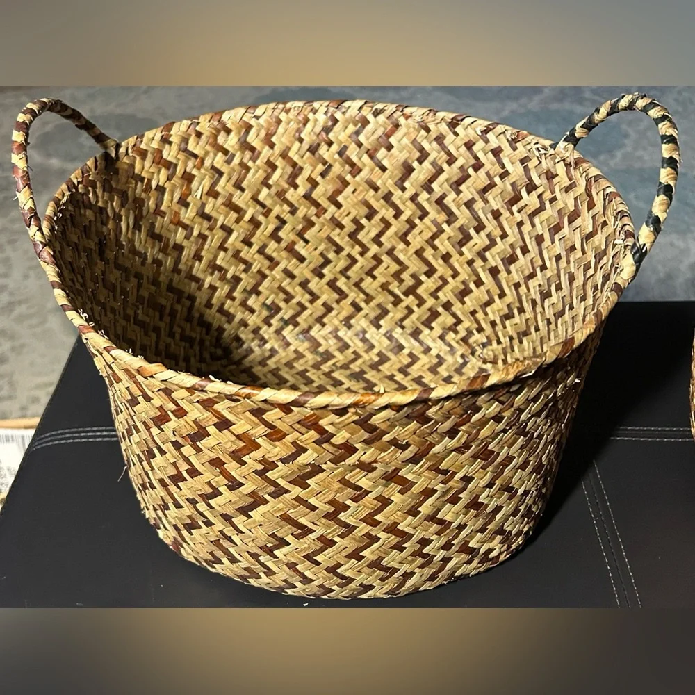 2-Handwoven Natural Seagrass Storage Baskets- Brown